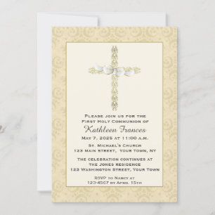 Invitación Ornate Gold Cross with Bow, Religious