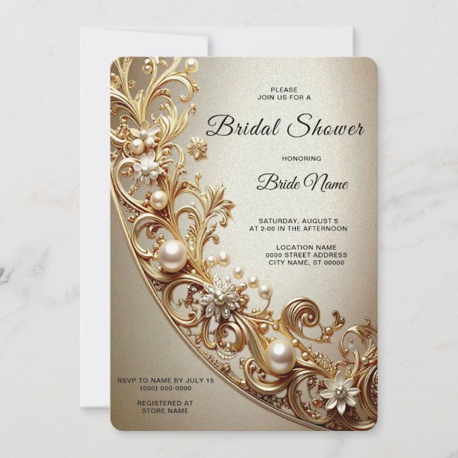 Invitación Ornate Gold Flourish Bridal Shower (Anverso)