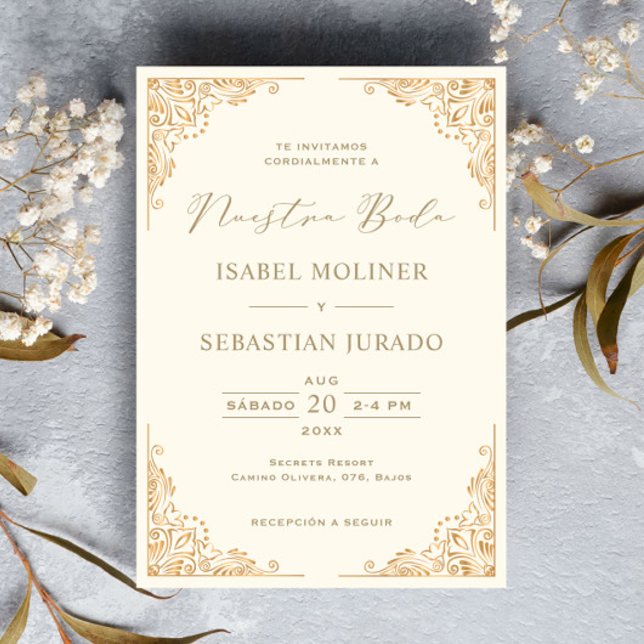 Invitación Ornate Gold Frame Nuestra Boda Boda español (Subido por el creador)