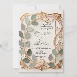 Invitación Ornate Gold Scrollwork Pink Botanical Wedding