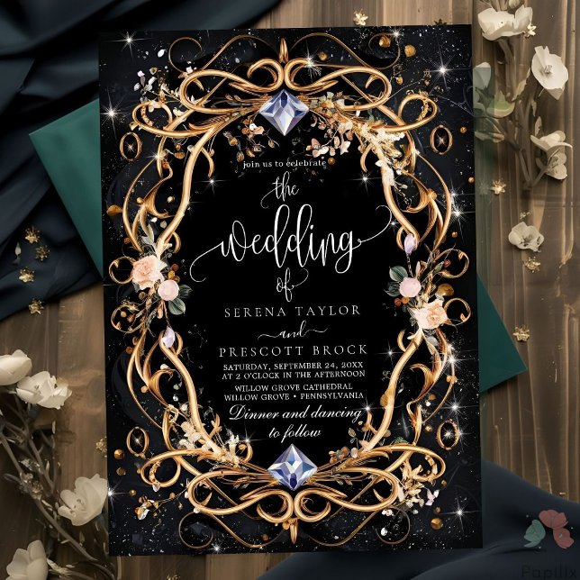 Invitación Ornate Gold y Diamonds Black Boda (Subido por el creador)