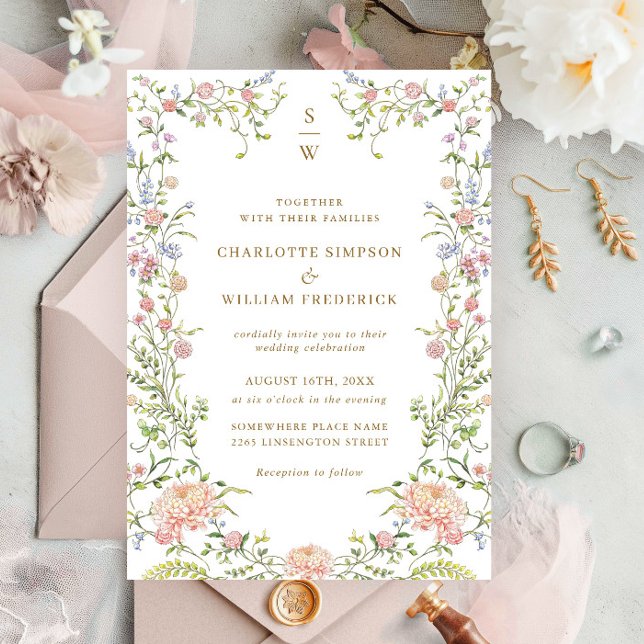 Invitación Ornate Grace Pastel Rubor Boda Floral (Subido por el creador)