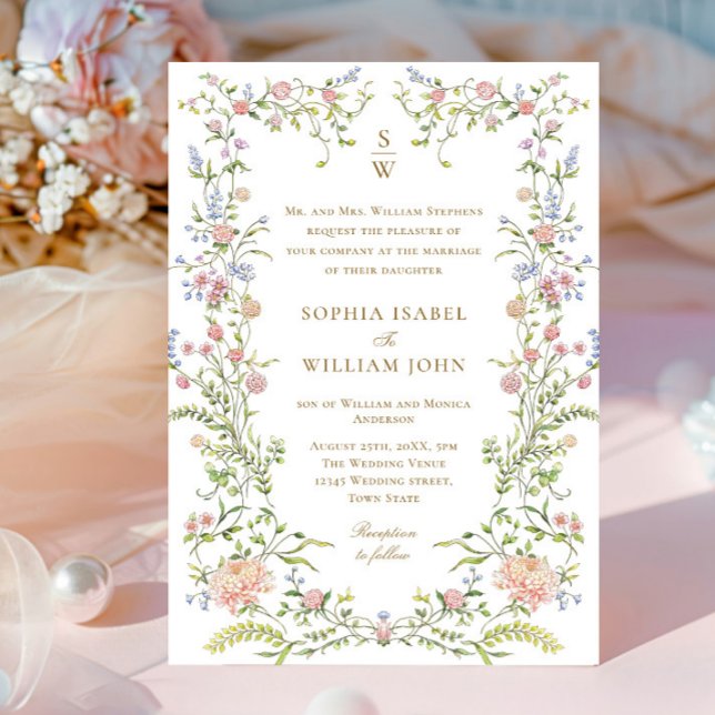 Invitación Ornate Grace Pastel Rubor Boda Floral (Subido por el creador)