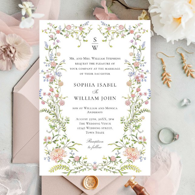 Invitación Ornate Grace Pastel Rubor Boda Floral (Subido por el creador)