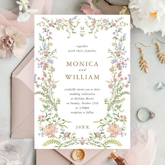 Invitación Ornate Grace Pastel Rubor Boda Floral (Subido por el creador)