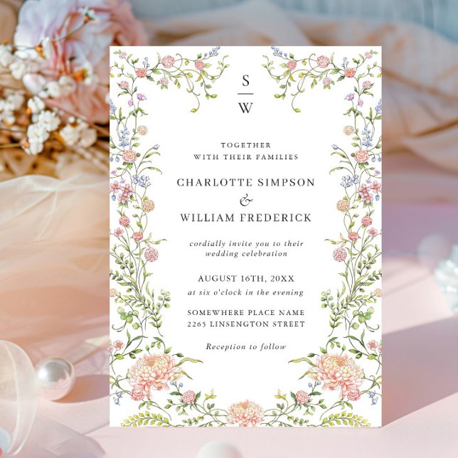 Invitación Ornate Grace Pastel Rubor Boda Floral (Subido por el creador)