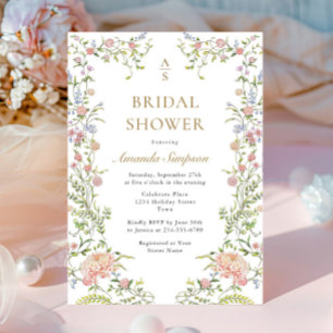 Invitación Ornate Grace Pastel Rubor Floral Bridal Shower