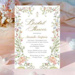 Invitación Ornate Grace Pastel Rubor Floral Bridal Shower