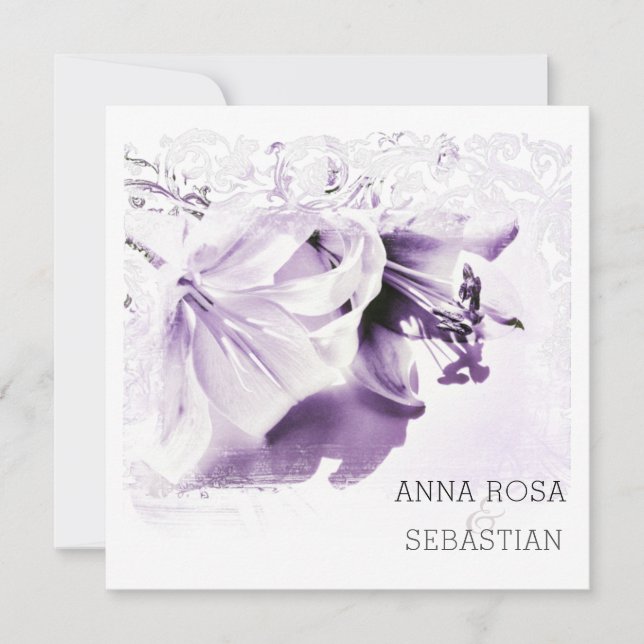 Invitación *~* Ornate Lily AR12 QR FOTO RSVP Boda Floral (Anverso)