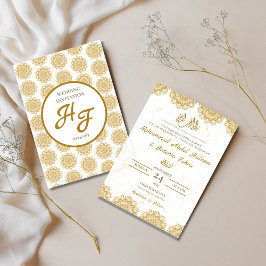 Invitación Ornate moderno de oro blanco Nikah Boda musulmán