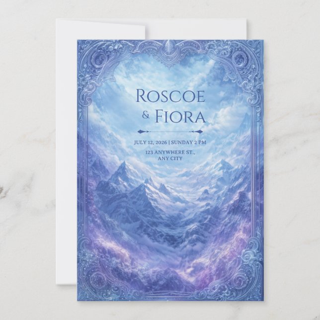 Invitación Ornate Mystic Snow Mountain Vista Wedding (Anverso)