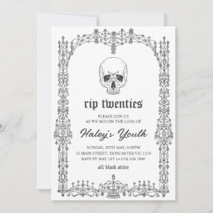 Invitación Ornate Negro Blanco RIP Veinte 20s Cumpleaños 30