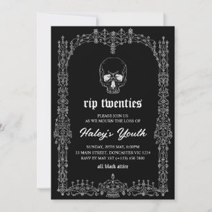 Invitación Ornate Negro Blanco RIP Veinte 20s Cumpleaños 30