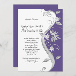Invitación Ornate Purple and Silver Floral Swirls Boda