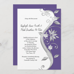 Invitación Ornate Purple and Silver Floral Swirls Boda