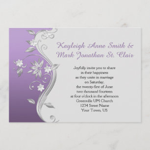 Invitación Ornate Purple and Silver Flowers Swirls Boda