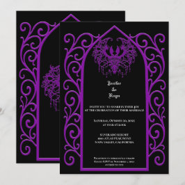 Invitación Ornate purple border Gothic wedding Invitation