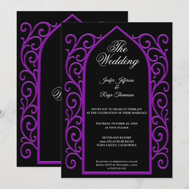 Invitación Ornate purple border Gothic wedding Invitation (Anverso / Reverso)