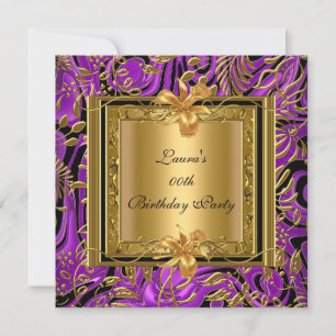 Invitación Ornate Purple Gold Damask Birday Party