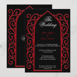 Invitación Ornate red border Gothic wedding Invitation