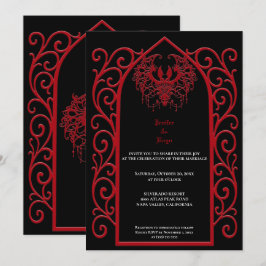 Invitación Ornate red border Gothic wedding Invitation