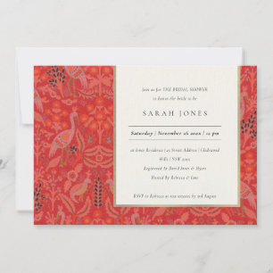 Invitación Ornate Red Classy Floral Peacock Bridal