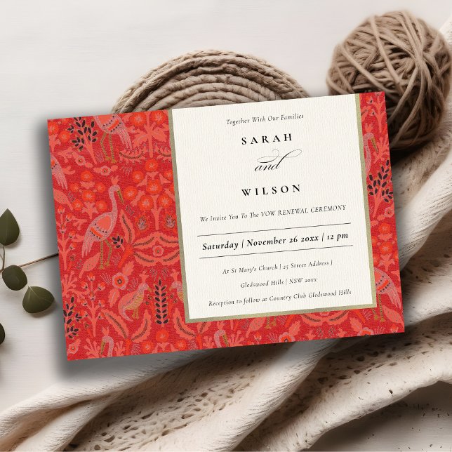 Invitación Ornate Red Classy Floral Peacock Pattern Boda (Subido por el creador)
