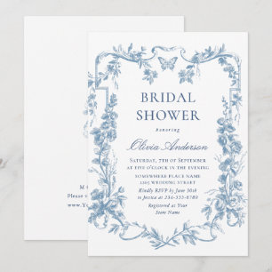 Invitación Ornate renacentista Dusty Blue Floral Bridal Showe