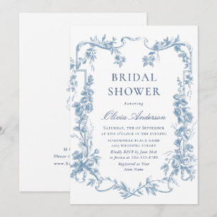 Invitación Ornate renacentista Dusty Blue Floral Bridal Showe