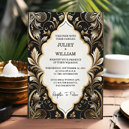 Invitación Ornate Retro Árabe Exótico Negrita Damask Wedding