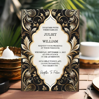 Invitación Ornate Retro Árabe Exótico Negrita Damask Wedding