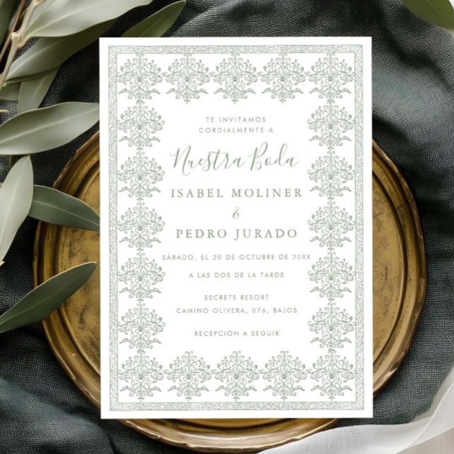 Invitación Ornate Romantic Sage Green Nuestra Boda Wedding (Subido por el creador)