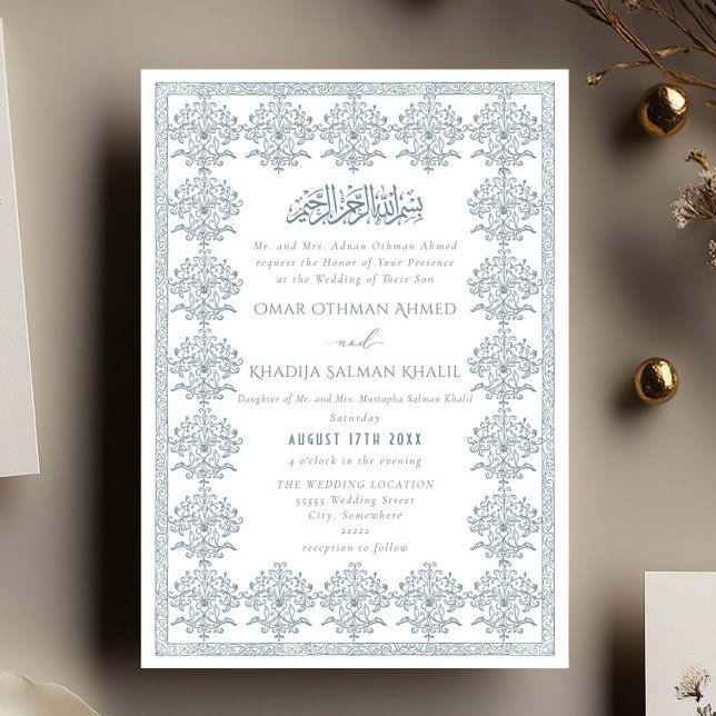 Invitación Ornate Romantic Vintage Blue Islamic Wedding (Subido por el creador)