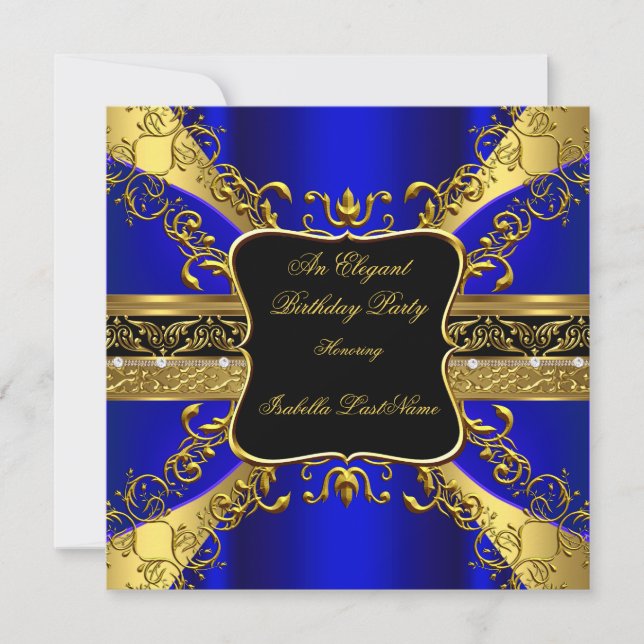 Invitación Ornate Royal Blue Black Gold Party 3 (Anverso)