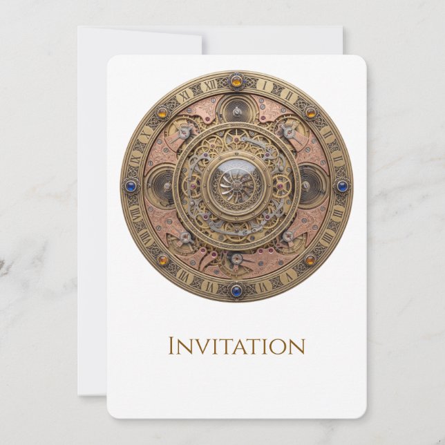 Invitación Ornate Steampunk Clockwork Mandala with Brass Gear (Anverso)