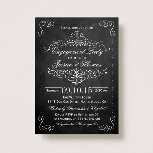 Invitación Ornate Swirl Chalkboard Engagement Party O Shower
