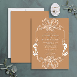 Invitación Ornate Terracotta Línea Floral Monograma Boda