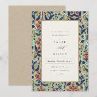 Ornate Verde azulado Navy Floral Peacock Salve La 