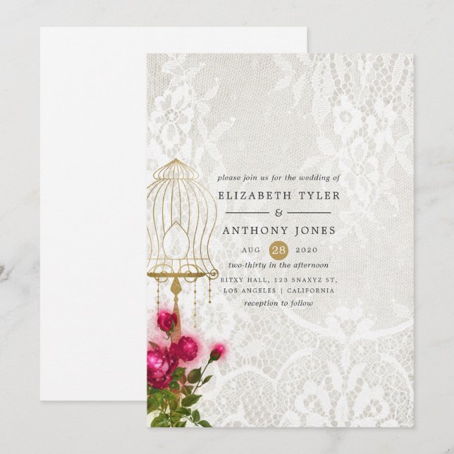 Invitación Ornate Vintage Birdcage Lace Boda (Anverso / Reverso)