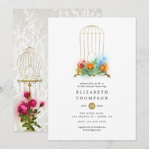 Invitación Ornate Vintage Birdcage Lace Floral Bridal Shower