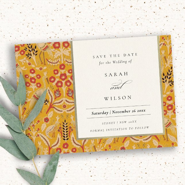 Invitación Ornate Yellow Gold Floral Peacock Ahorra La Fecha (Subido por el creador)