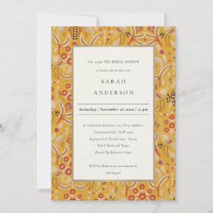 Invitación Ornate Yellow Gold Floral Peacock Bridal Shower