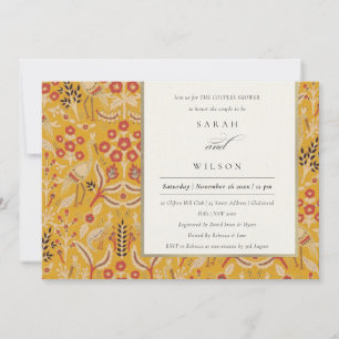 Invitación Ornate Yellow Gold Floral Peacock Parejas Ducha