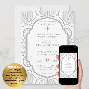Invitación Ornato Blanco Plateado Boda de Masa Nupcial Católi