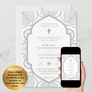 Invitación Ornato Blanco Plateado Boda de Masa Nupcial Católi