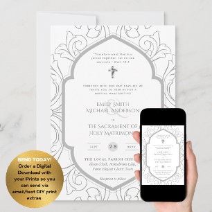 Invitación Ornato Blanco Plateado Boda de Masa Nupcial Católi