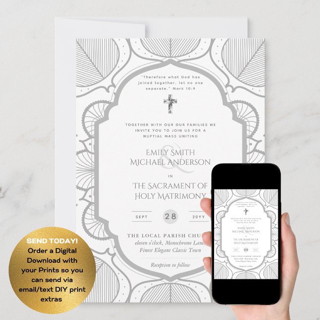 Invitación Ornato Blanco Plateado Boda de Masa Nupcial Católi (Subido por el creador)