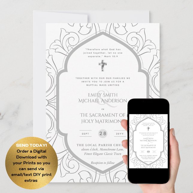 Invitación Ornato Blanco Plateado Boda de Masa Nupcial Católi (Subido por el creador)