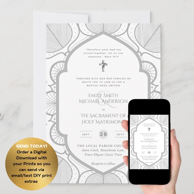 Invitación Ornato Blanco Plateado Boda de Masa Nupcial Católi (Subido por el creador)