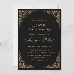 Invitación Ornato de la frontera dorada Aniversario del Boda